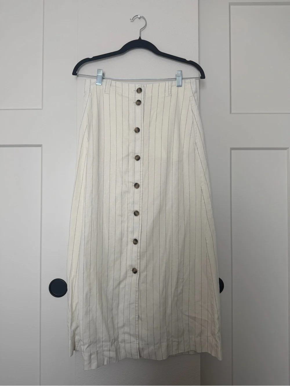 H&M Cream Midi Skirt with Black Pinstripes